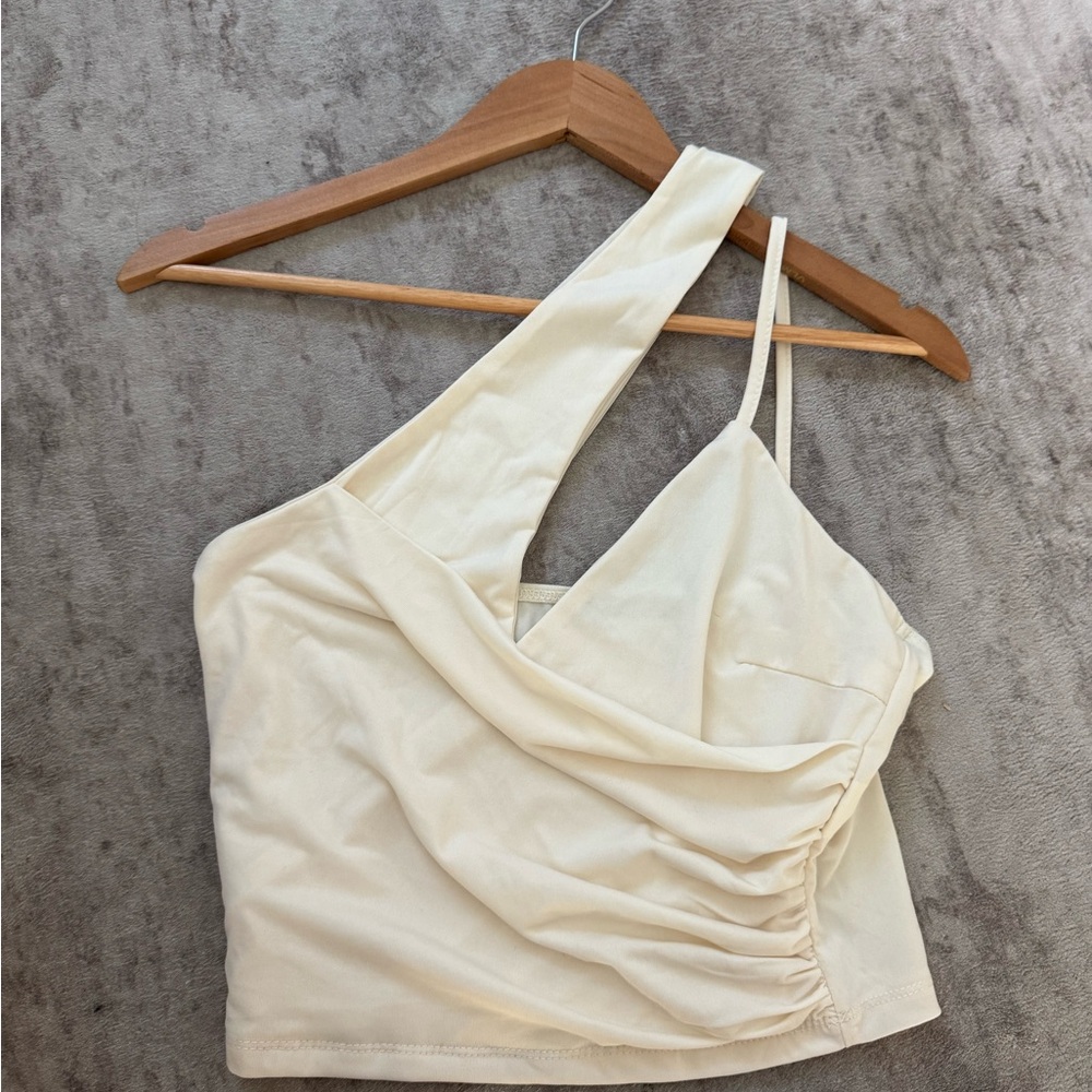 SHEIN Cream Asymmetrical Crop Top